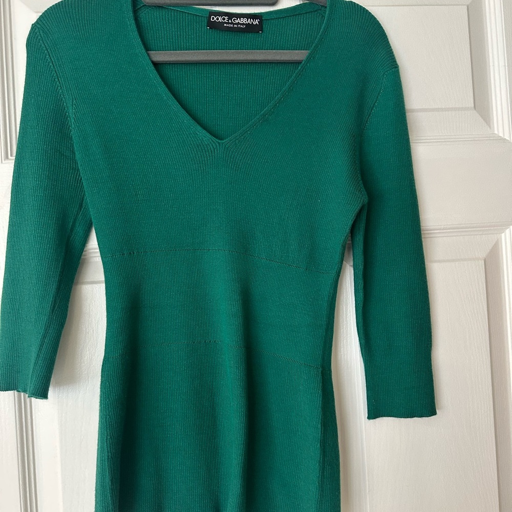Dolce and Gabbana Vneck Green Sweater